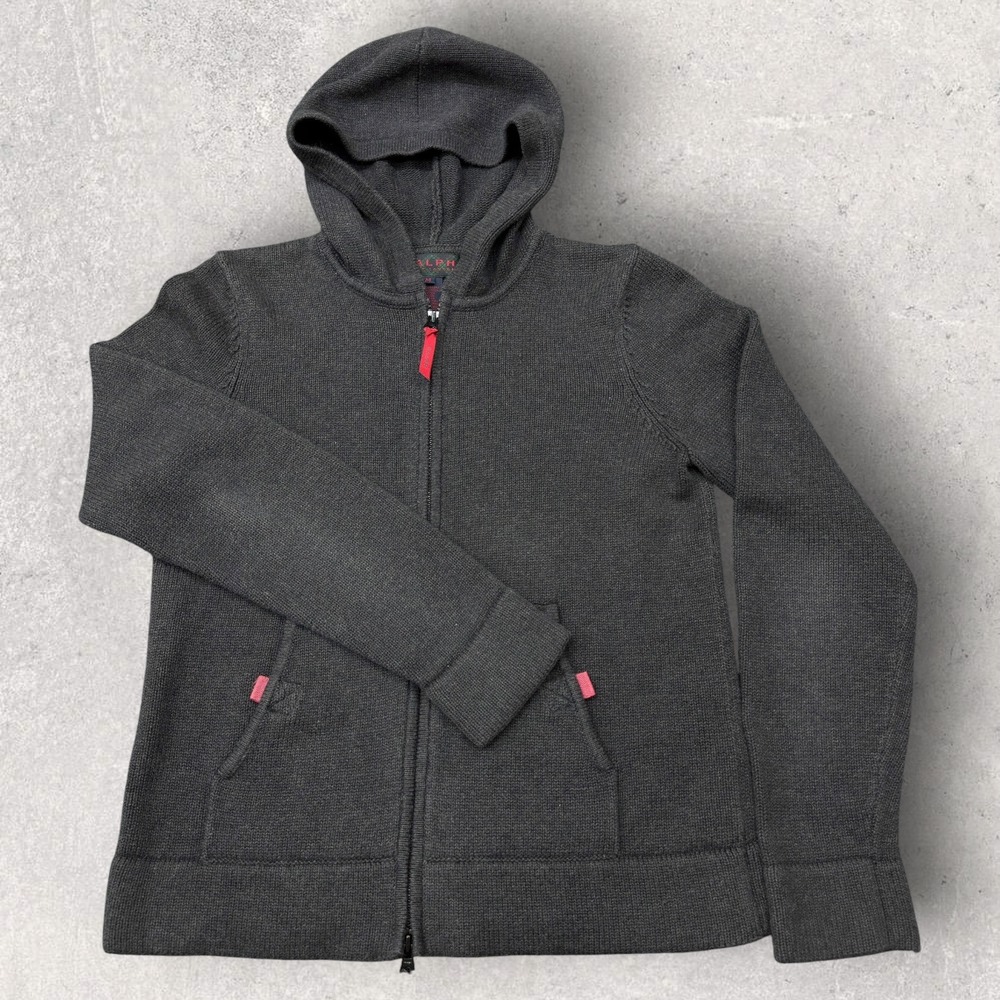 RALPH Ralph Lauren Womens M Charcoal Gray Cotton Knit Full Zip Hoodie Sweater